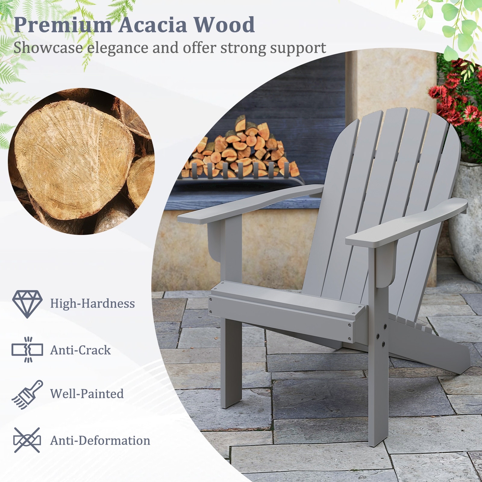 Gymax 2PCS Patio Adirondack Chair w/ Inclined Seat High Backrest
