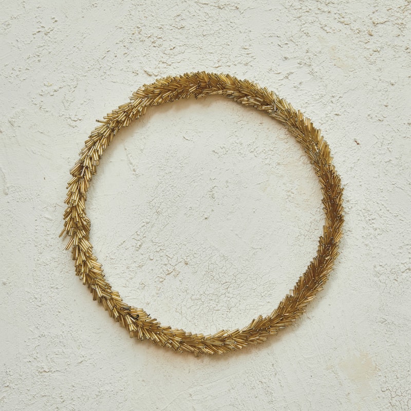 Round Wire and Glass Bead Wreath - Gold Finish