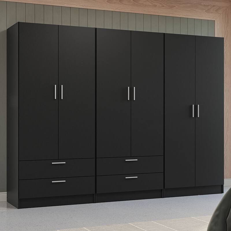 MADESA 6 Doors 4 Drawers Wardrobe Set Bedroom Storage Cabinet - Black