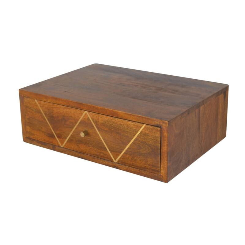 HomeRoots 18" Brown Solid Wood Geometric Brass Inlay One Drawer Floating Nightstand