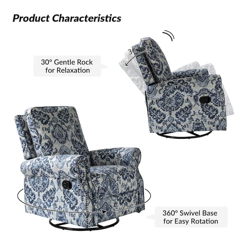 Roderich Farmhouse Floral Print Swivel Rocker Recliner with Rolled Arms by HULALA HOME