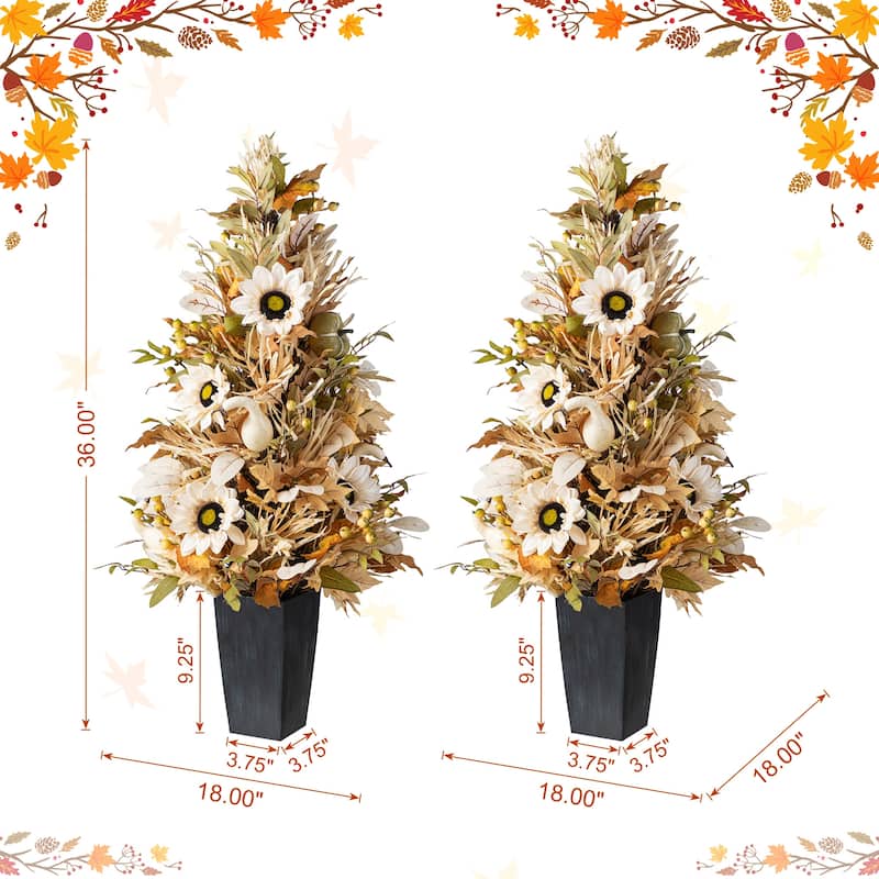 Glitzhome 3FT Fall Pumpkin Sunflower Pinecones Floral Porch Potted Tree