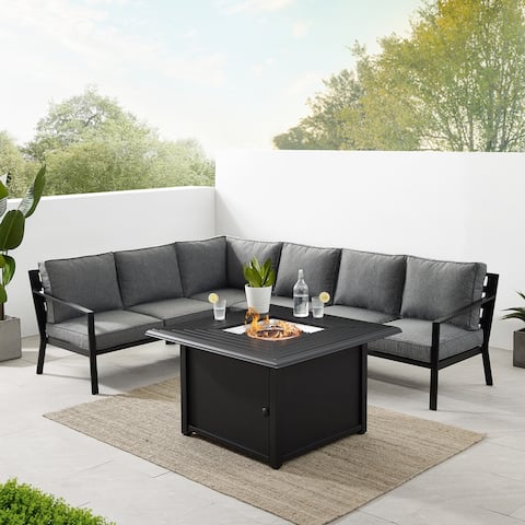 Clark 5Pc Outdoor Metal Sectional Set W/Fire Table