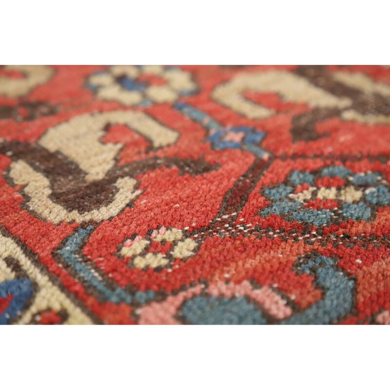 Hand Knotted Oriental 100% Wool Carpet Traditional Geometric Navy Blue & Blues Heriz Area Rug - 8' 5'' X 7' 11''