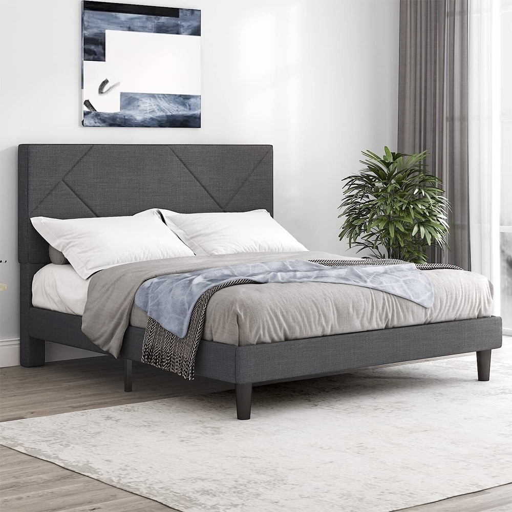 Zinus upholstered geometric paneled platform bed deals