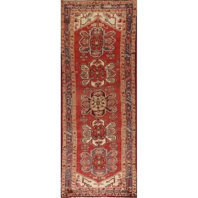 Vegetable Dye Red Heriz Persian Vintage Runner Rug Handmade Carpet - 3'1"x 9'8"