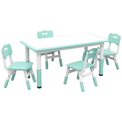Qaba Kids Table and Chair Set with 4 Chairs, Adjustable Height, Easy to Clean Table Surface, for 1.5 - 5 Years Old