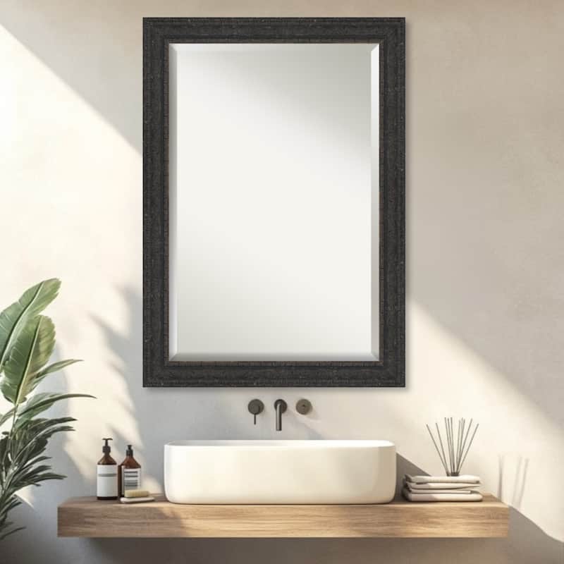Attic Aged Beveled Wood Framed Bathroom Vanity Wall Mirror