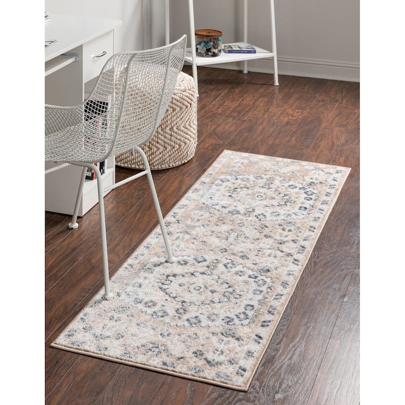Contemporary Trabzon Collection Area Rug - Beige-Ivory - 2'x8'
