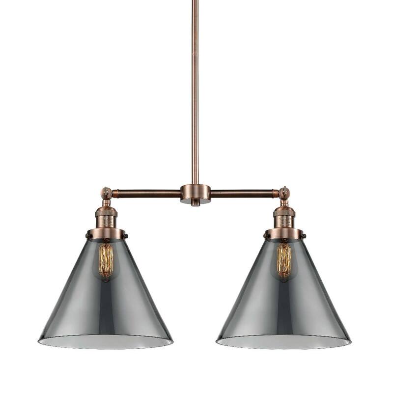 Innovations Lighting X-Large Cone 2 Light 21" Wide Linear Chandelier - Antique Copper / Smoked