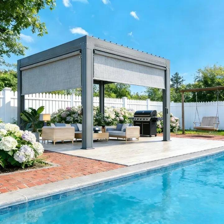 Solar Crank Outdoor Roller Shade with Teslin, No Cassette - 10x8 ft - Grey