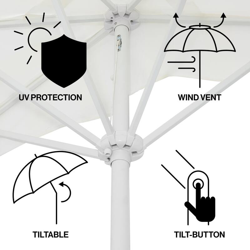 9ft Half Market Umbrella, Scalloped, Crank, Tilt, UV, by JONATHAN Y