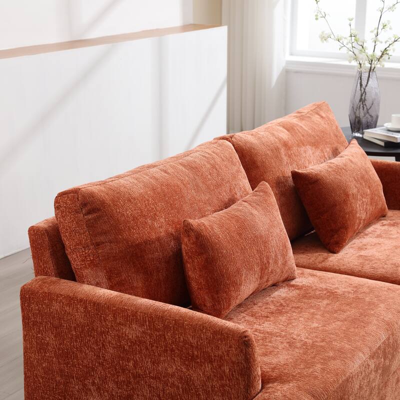 Orange Modern Chenille 68.9'' 2-Seater Sofa: Detachable Cushions, Solid Wood Frame, and Brown Wooden Legs