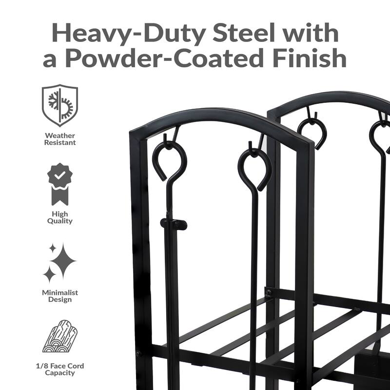 Steel Fireplace Log Holder and 5-Piece Tool Set