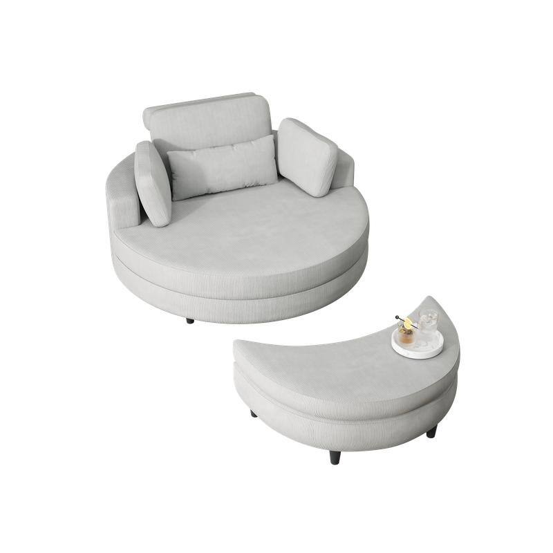 51-inch corduroy sofa with two throw pillows and a waist pillow with an extra tray
