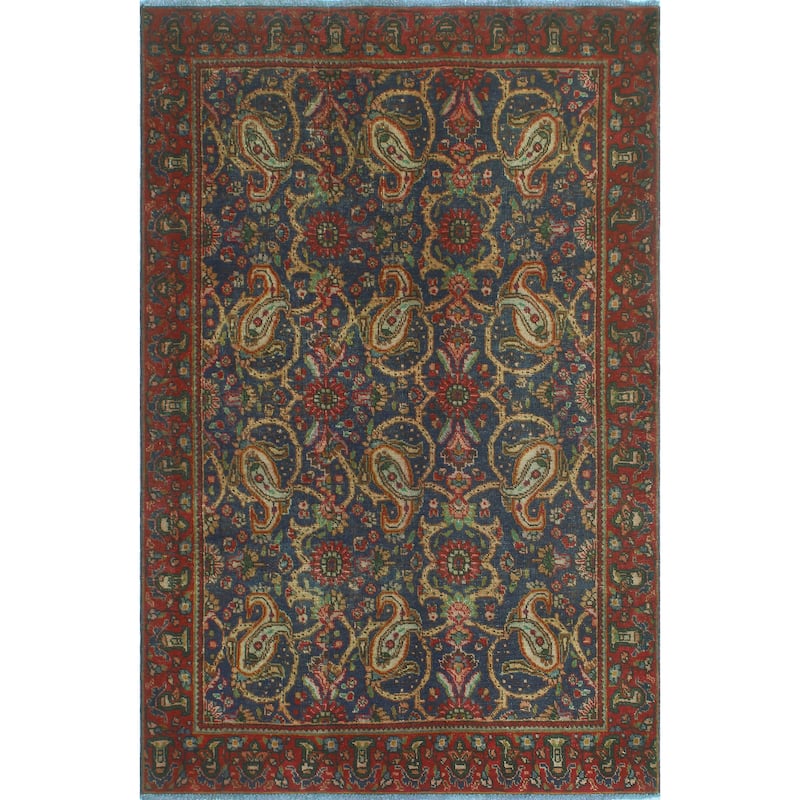 Fine Vintage Distressed Nasira Red/Navy Rug - 4'5" x 6'7"