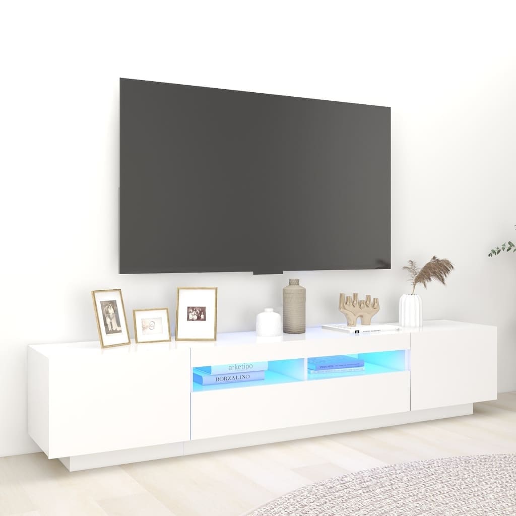 vidaXL TV Cabinet with LED Lights White 78.7"x13.8"x15.7" - 78.7" x 13.8" x 15.7"