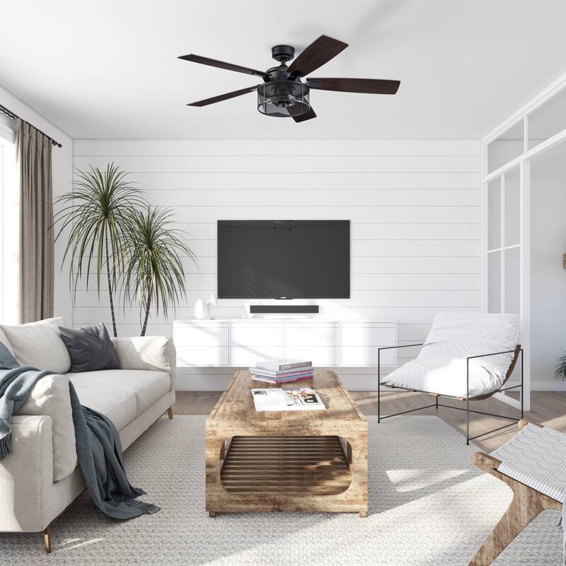 52" Honeywell Carnegie Matte Black Industrial Farmhouse LED Ceiling Fan with Light and Remote Control