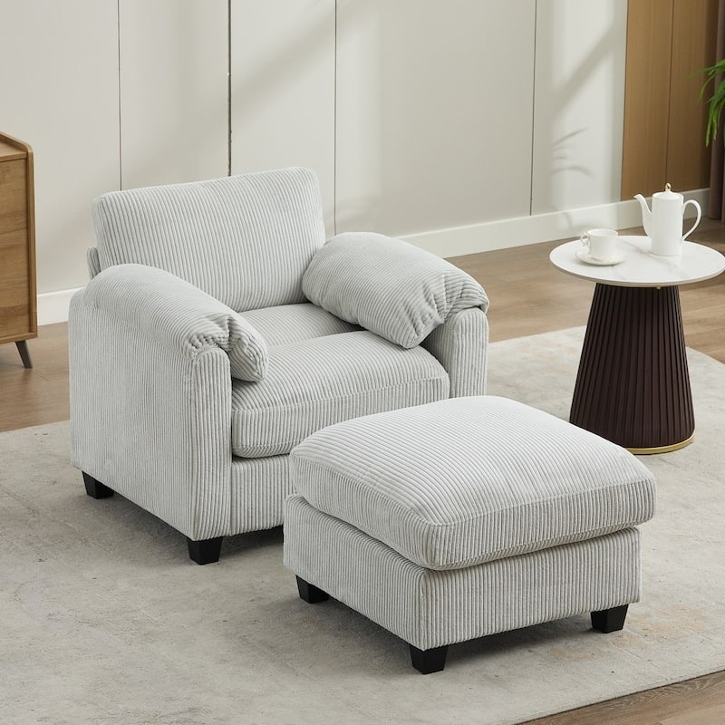 Modern Couduroy Modular Sectional Sofa Couch with Ottoman for Living Room - Light Grey/1 Seat & 1 Ottoman - Symmetrical