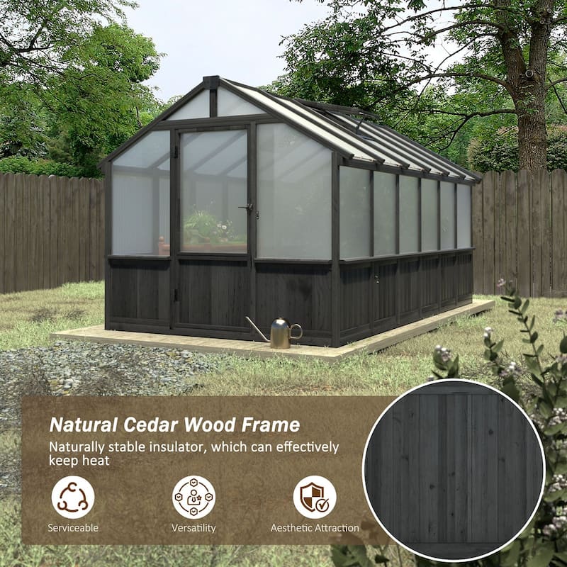 VEIKOUS Walk-in Wooden Greenhouse for Outside, Garden and Backyard, Black Greenhouse