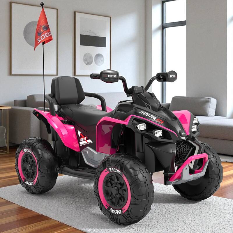 24V Kids Ride On ATV Quad with Remote Control, English Storytelling, Bluetooth, USB/MP3, Shock Absorber & Lights for Ages 3-12