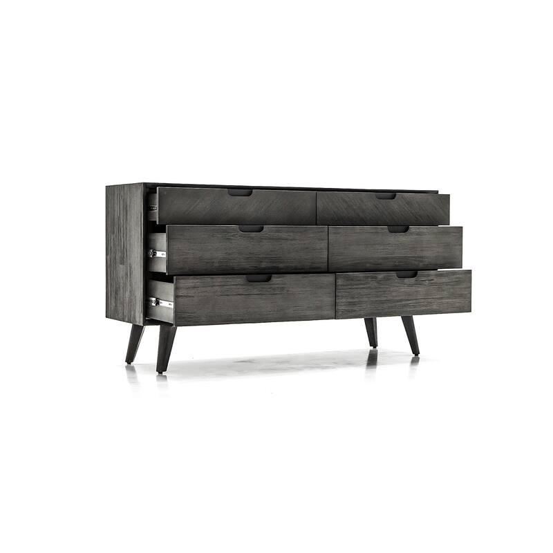 HomeRoots 61" Gray Solid Wood Six Drawer Double Dresser