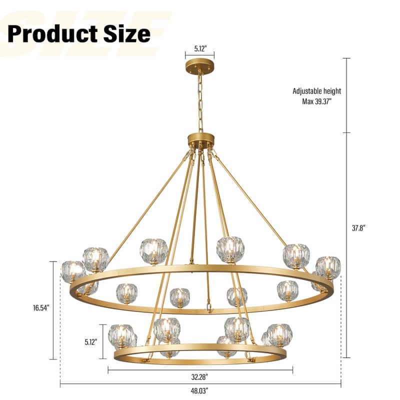 KAYLA 48" 20-Light Double-Layer Crystal Ball Chandelier