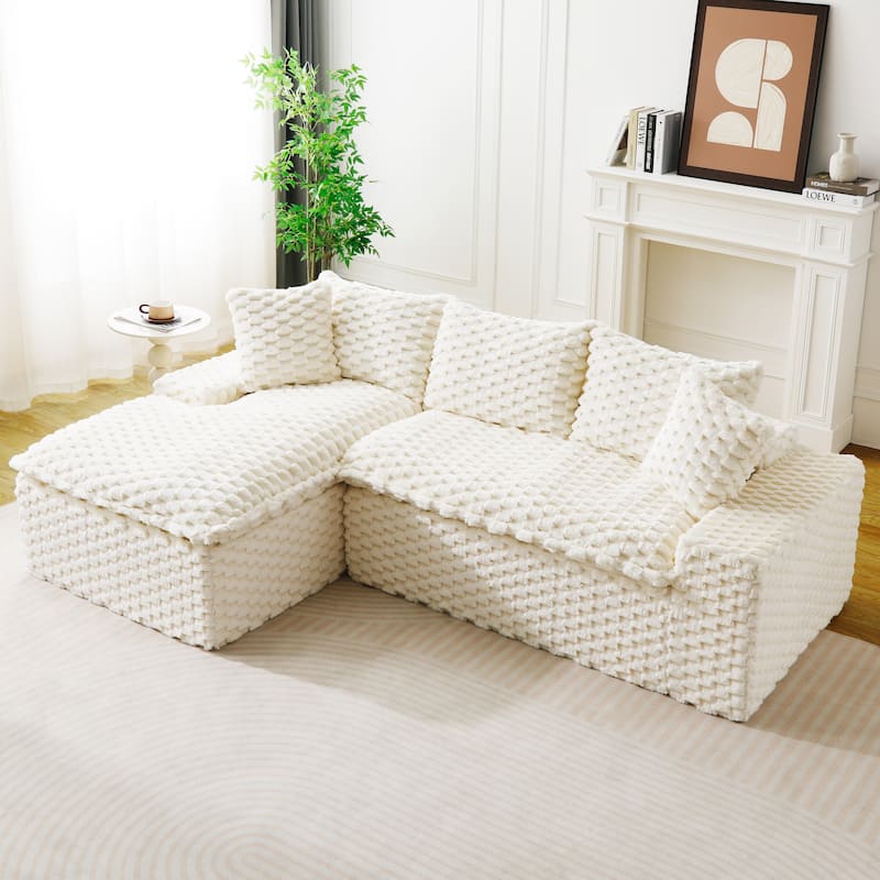 Modular Chaise Lounge Couch Convertible Multi Shape Sectional Sofa - White