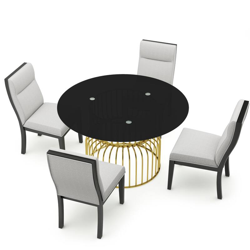 Furniture of America Lambert Black Glass & Gold 5-Piece Dining Set