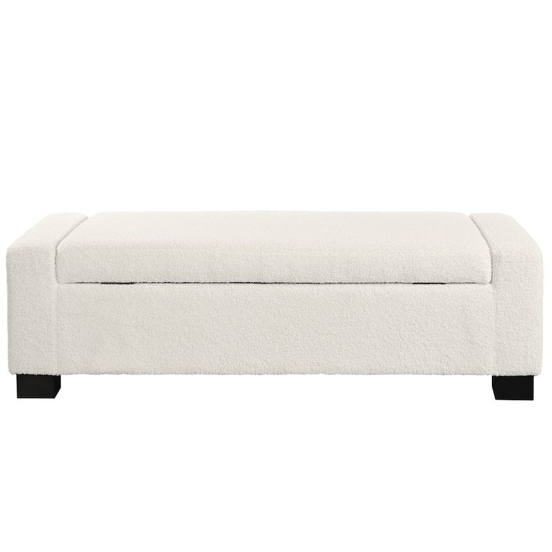 Rectangular Ottoman Bench in Textured Boucle with Hinged Lid for Seating, Footrest and Hidden Storage