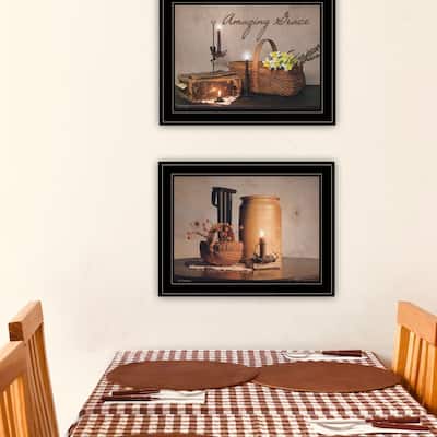 TrendyDecor4U Farmhouse "Amazing Grace Collection" Framed Print Wall Art by Susie Boyer - Brown