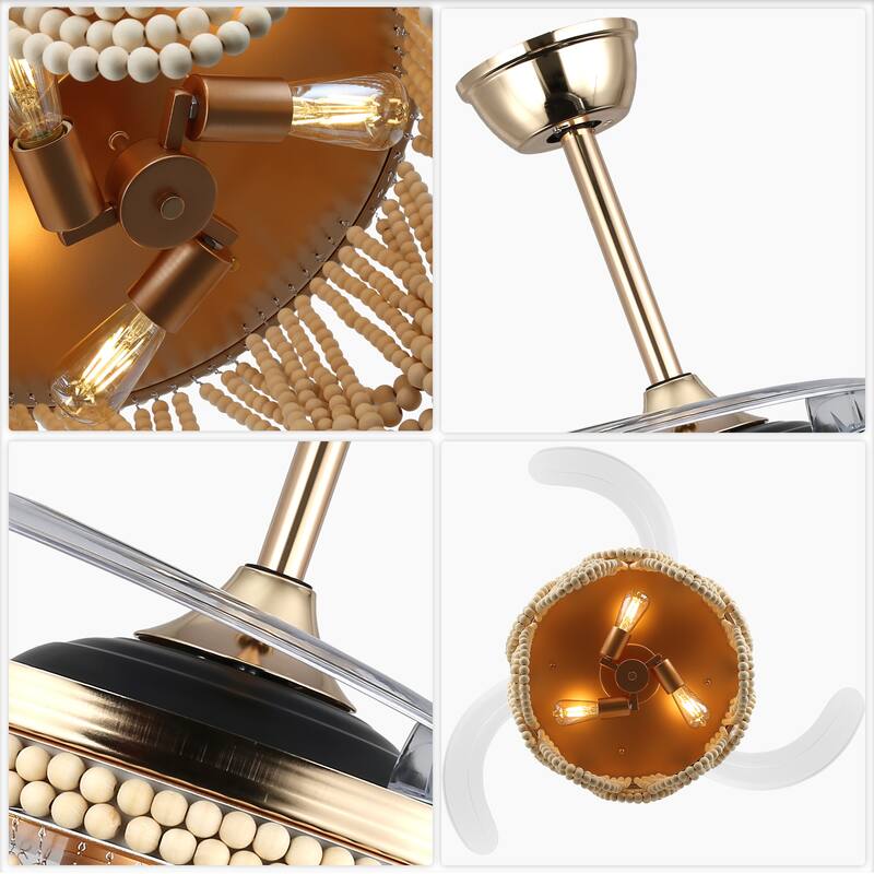 Bella Depot 42" Bohemian Retractable Ceiling Fan with Remote and Light 6-speed Reversible DC Motor