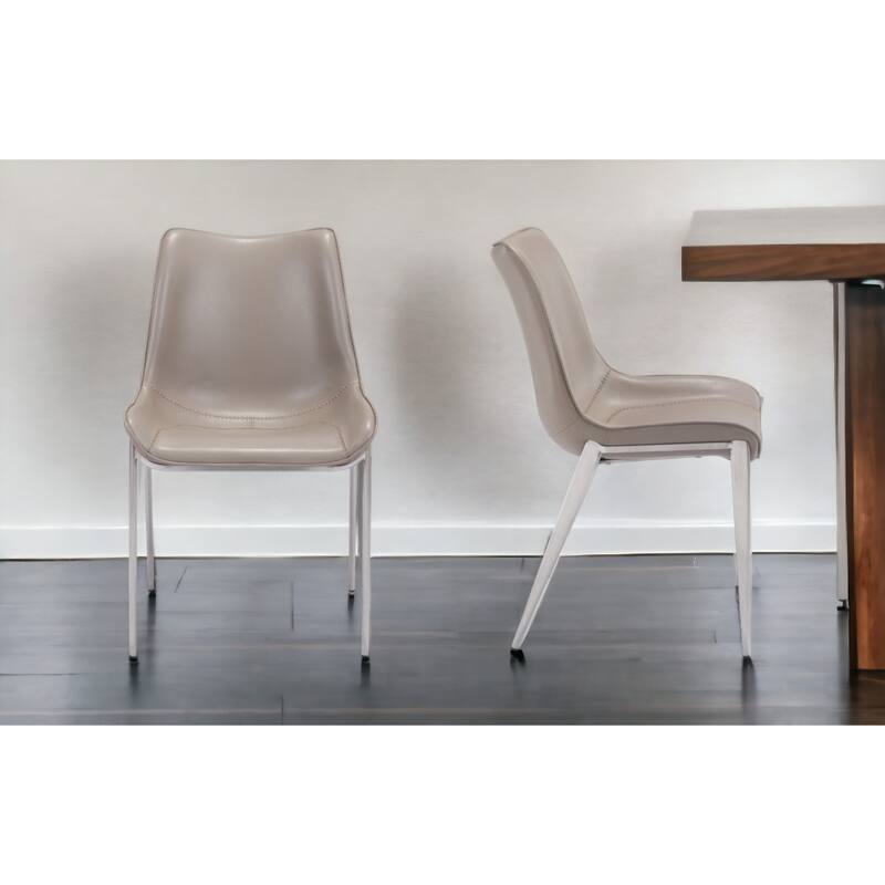 Set of 2 Grey Faux Leather Upholstered Dining Side Chairs with Metal Legs and Solid Back for Dining Room