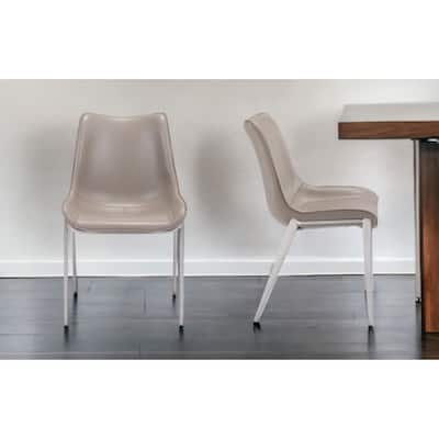 Set of 2 Grey Faux Leather Upholstered Dining Side Chairs with Metal Legs and Solid Back for Dining Room