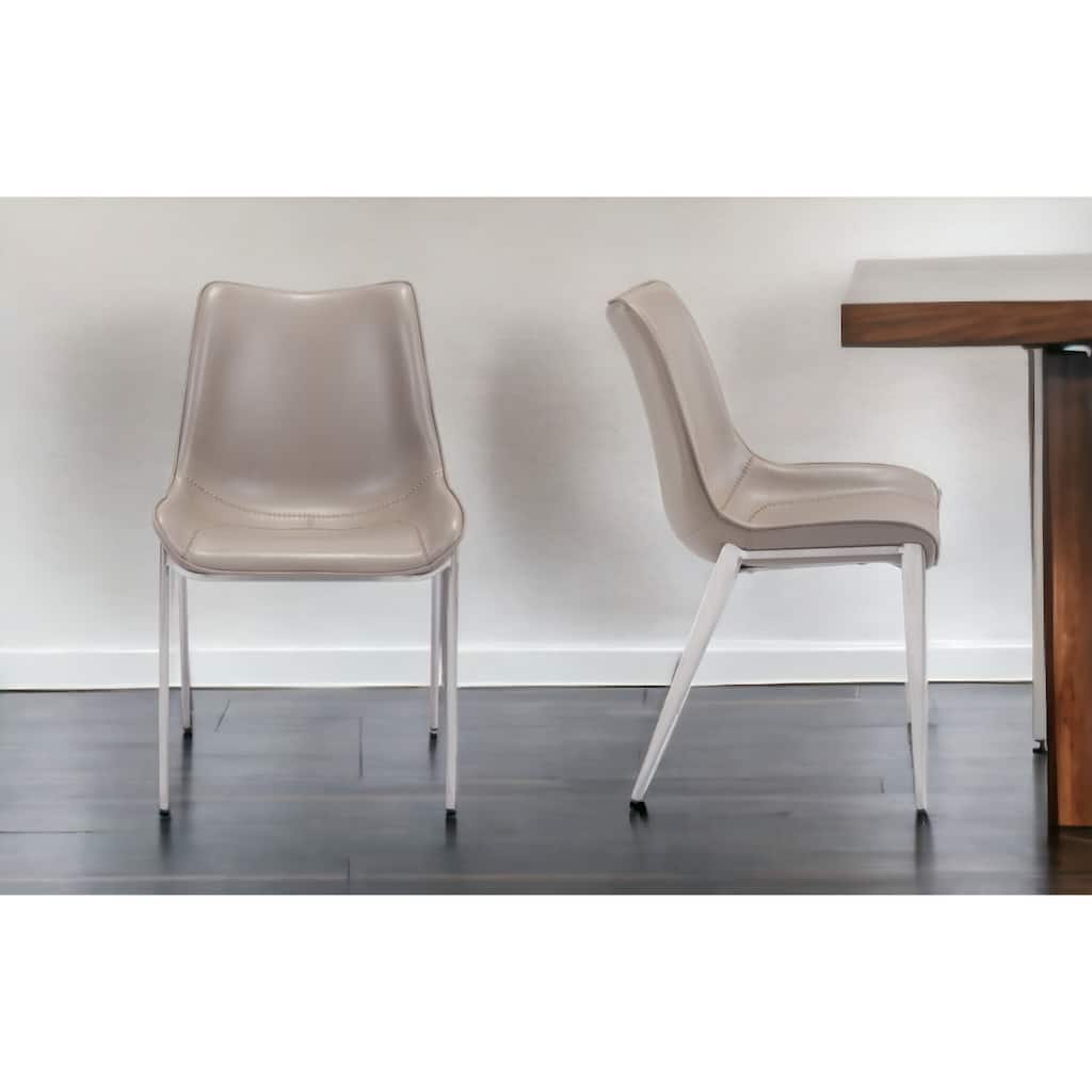 Set of 2 Grey Faux Leather Upholstered Dining Side Chairs with Metal Legs and Solid Back for Dining Room