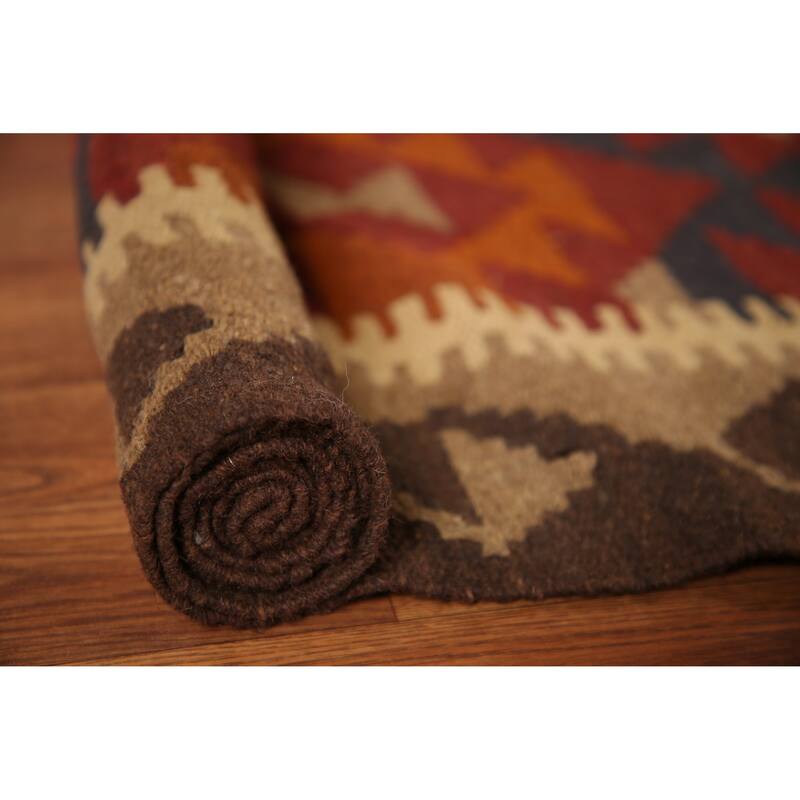 Reversible Kilim Geometric Area Rug Hand-woven Wool Carpet - 3'2" x 5'4"