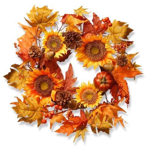Sunflower Artificial Wreath - 22-Inch, Unlit - Yellow