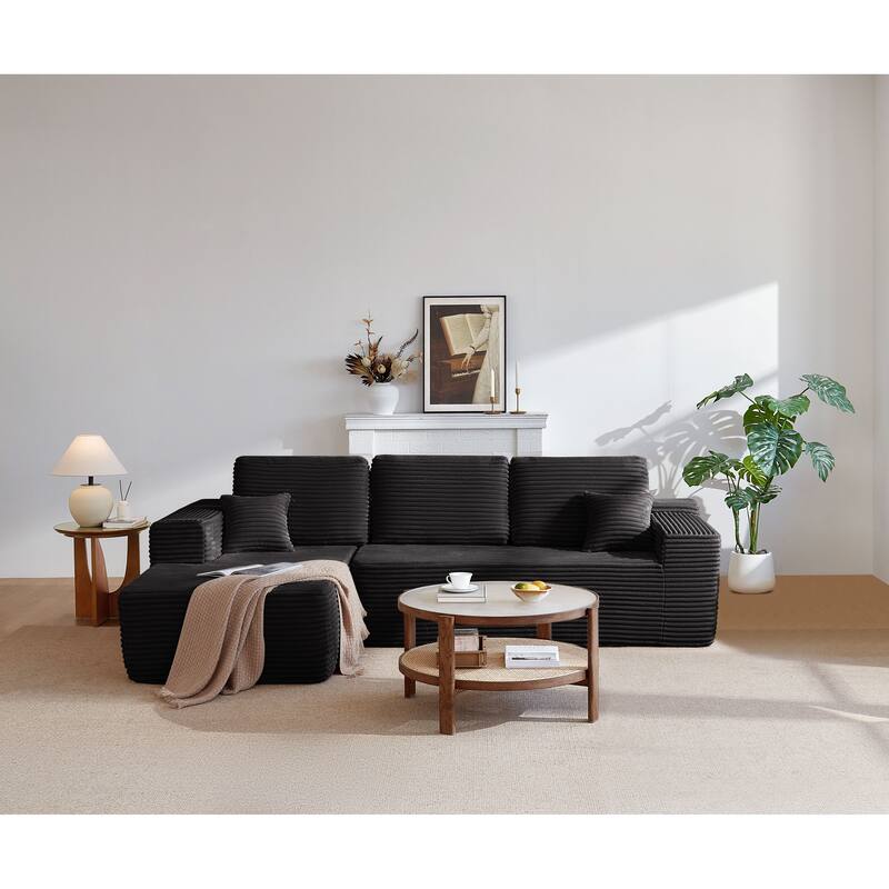104" Cloud Sectional Sofa with L-Shape Chaise and Side Pockets, Modern Modular Design, Deep Seating, Upholstered Couch - Black