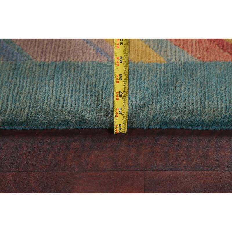 Striped Vegetable Dye Nepalese Wool Area Rug Hand-knotted Foyer Carpet - 5'0" x 8'5"