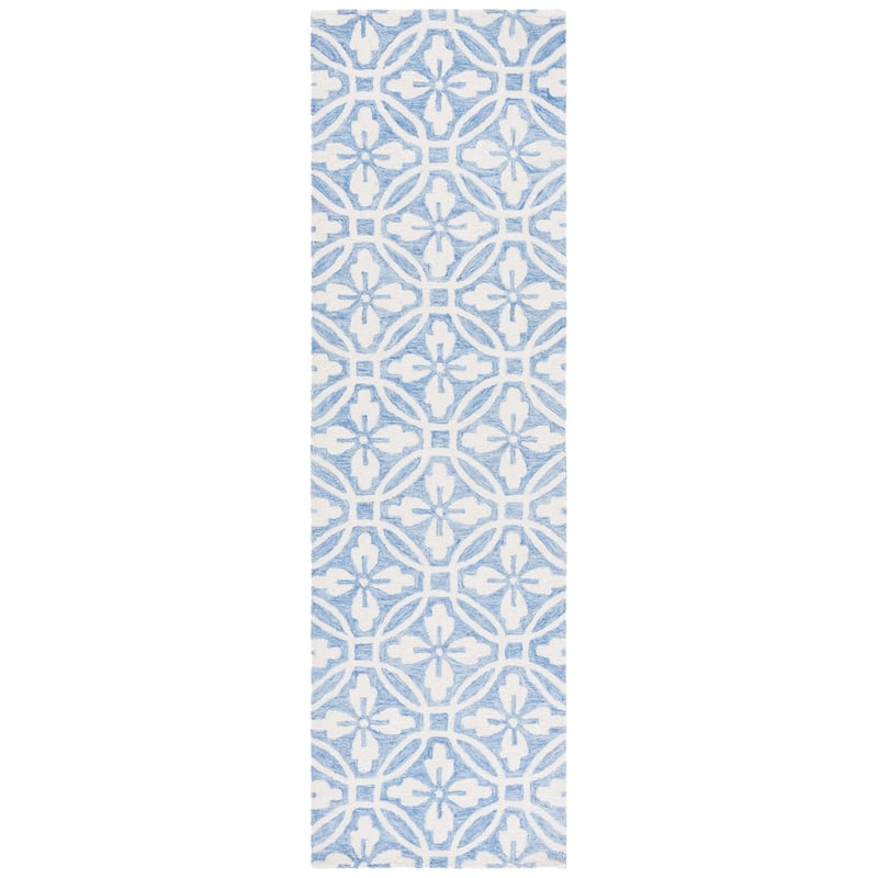 SAFAVIEH Handmade Metro Lizie Wool Rug - Ivory/Blue - 2'3" x 8' Runner