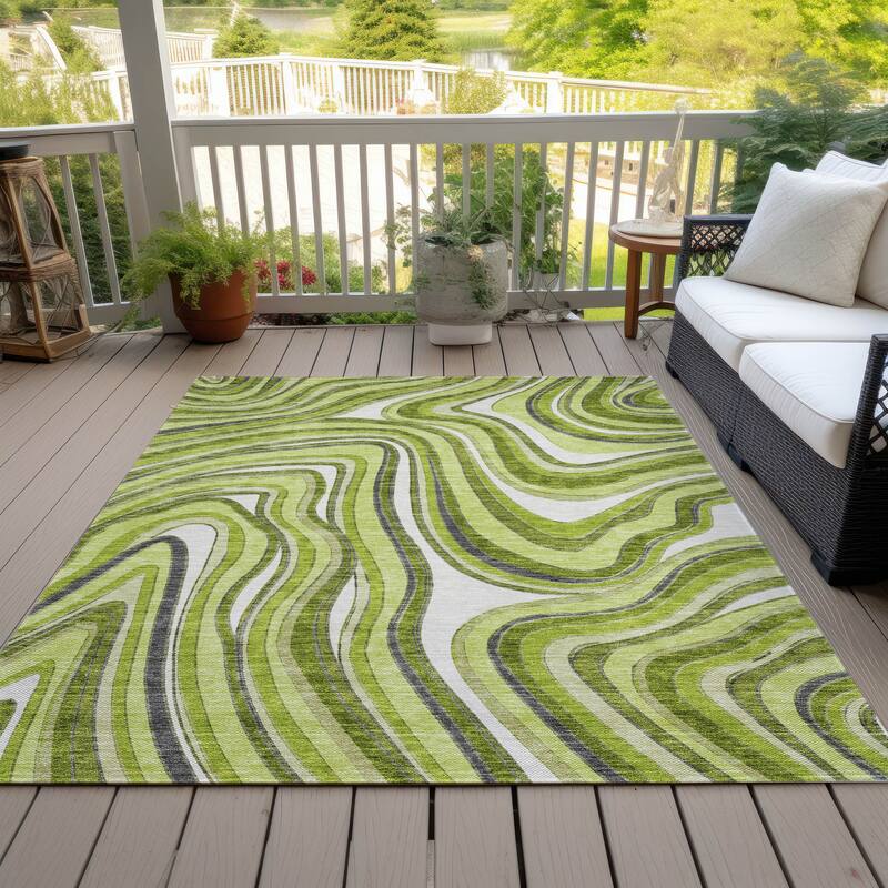 Machine Washable Indoor/ Outdoor Chantille Contemporary Abstract Rug - Lime - 5' x 7'6"