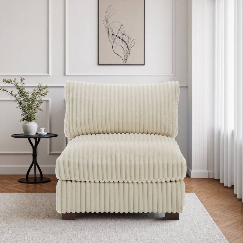 33" W Plush Corduroy Armless Chair Sectional Module with Pillows