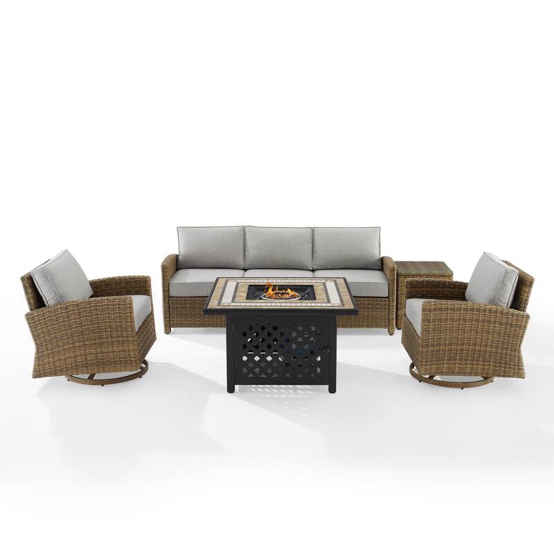 Crosley Bradenton 5Pc Swivel Rocker And Sofa Set W/Fire Table