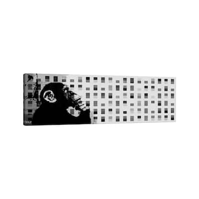 iCanvas "The Thinker Monkey Grayscale Dots Panoramic" by Unknown Artist Canvas Print