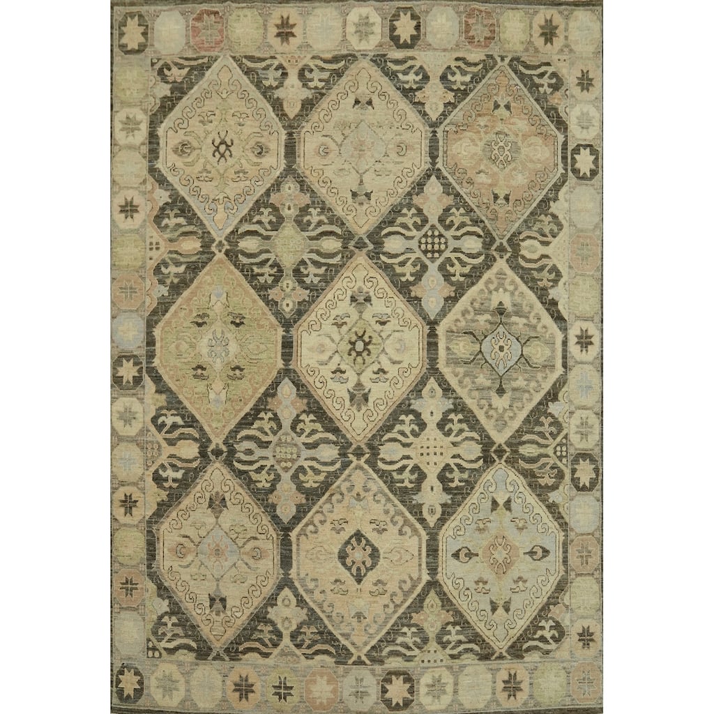 Vegetable Dye Wool Oushak Turkish Area Rug, Geometric Carpet - 9' 9'' X 8' 0''