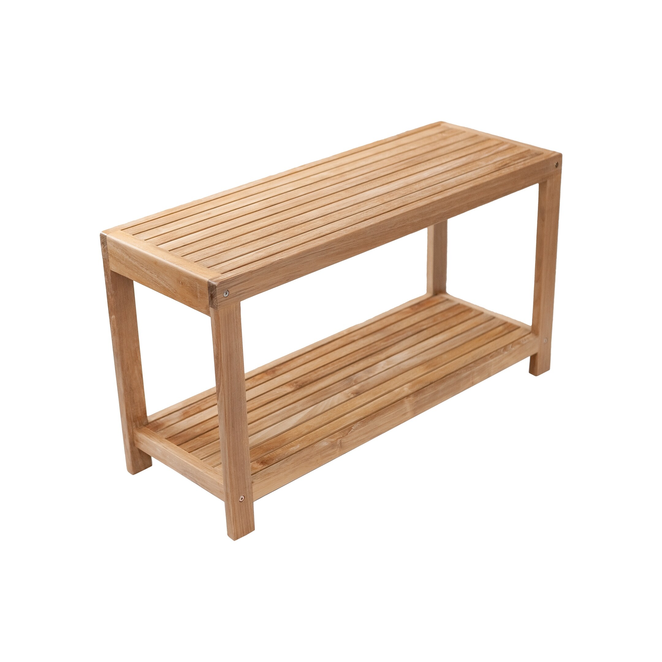 Nordic Style Natural Teak Spa Bench with Shelf 35undefined Beige