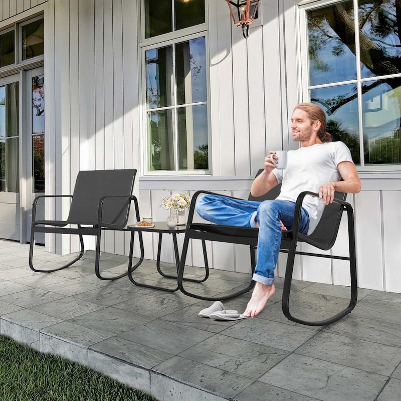 Moasis 3 Piece Rocking Patio Furniture Bistro Set with Chairs and Glass Table