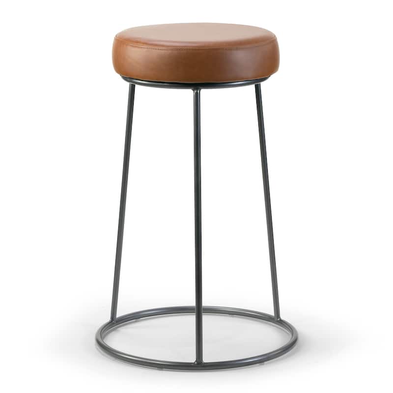 Amie Cappuccino Brown Faux Leather Backless Counter Stool with Gunmetal Grey Frame (Set of 2)