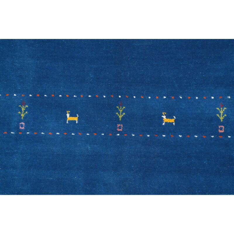 Hand Knotted Oriental 100% Wool Carpet Tribal Animal Pictorial Navy Blue & Blues Gabbeh Area Rug - 5' 9'' X 4' 2''