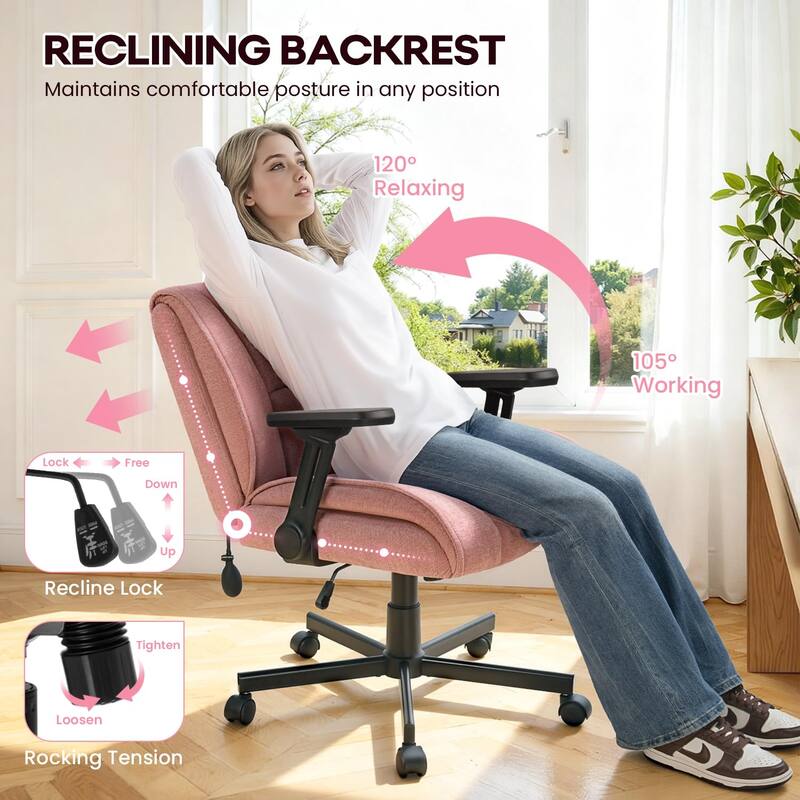 BOSSIN Criss Cross Office Chair with Flip-Up Arms - Wide Seat Desk Chair with Dynamic Airbag Lumbar Support & Wheels